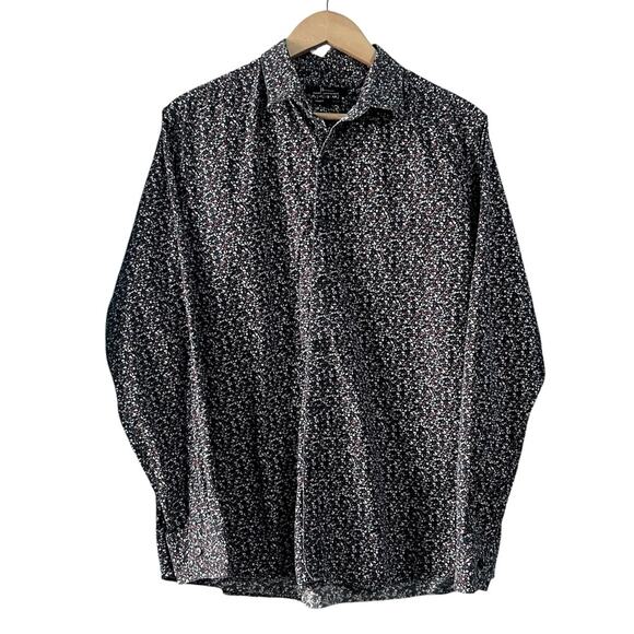 Marc Anthony Luxury Slimfit Button Down Shirt Size Large Navy Micro Floral Print - Picture 1 of 5